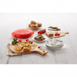 Σκεύος για την παρασκευή ομελέτας στο φούρνο μικροκυμάτων Lekue 1009030, 25x19x5 cm, πλατινένιο σιλικόνη, από -60 έως +220C, διαφανές/κόκκινο