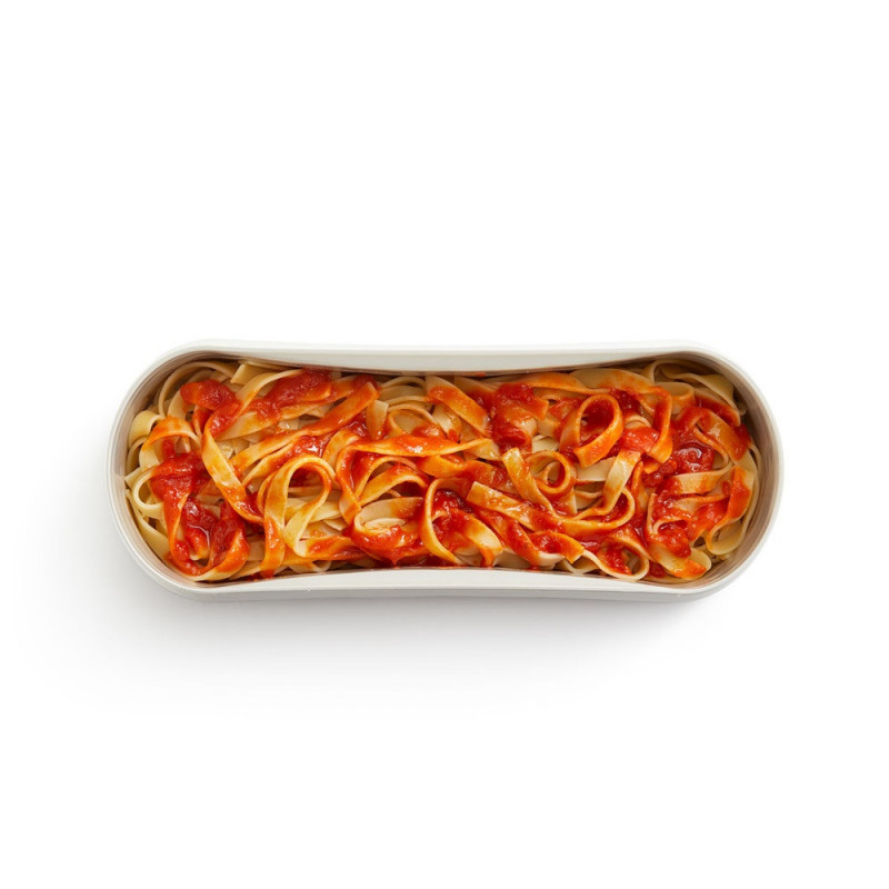 Σκεύος για μαγείρεμα ζυμαρικών στο φούρνο μικροκυμάτων Lekue 1009032, 1,5 λίτρα, 28x11x11,2 εκ., πλατινένιο σιλικόνη, από -20 έως +100C, λευκό/καφέ