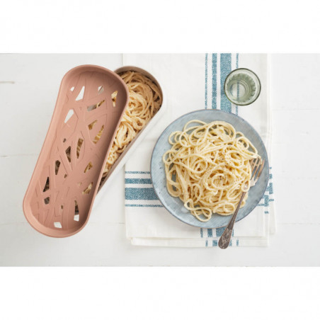 Σκεύος για μαγείρεμα ζυμαρικών στο φούρνο μικροκυμάτων Lekue 1009032, 1,5 λίτρα, 28x11x11,2 εκ., πλατινένιο σιλικόνη, από -20 έως +100C, λευκό/καφέ