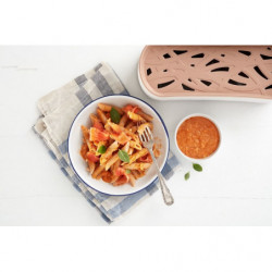 Σκεύος για μαγείρεμα ζυμαρικών στο φούρνο μικροκυμάτων Lekue 1009032, 1,5 λίτρα, 28x11x11,2 εκ., πλατινένιο σιλικόνη, από -20 έως +100C, λευκό/καφέ