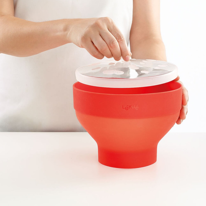 Κύπελλο για την παρασκευή ποπ κορν στο φούρνο μικροκυμάτων Lekue 1009035, 2,8 λίτρα, Ø20x14,5 εκ., Έως 3 άτομα, -60 έως +220C, Κόκκινο