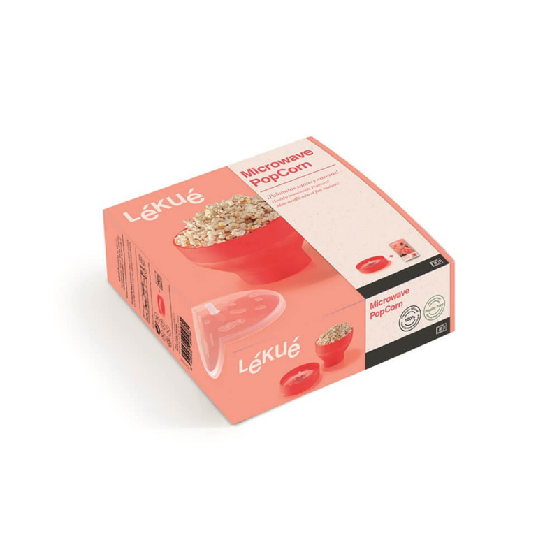Κύπελλο για την παρασκευή ποπ κορν στο φούρνο μικροκυμάτων Lekue 1009035, 2,8 λίτρα, Ø20x14,5 εκ., Έως 3 άτομα, -60 έως +220C, Κόκκινο