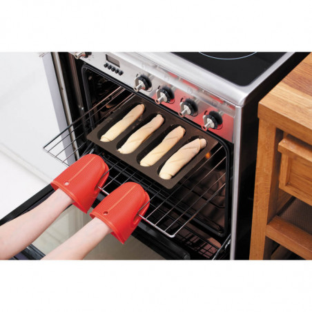 Φόρμα για ψήσιμο μπαγκέτας Lekue 1009039, 29x20x2 εκ., 600 ml, 4 διαμερίσματα, πλατινένιο σιλικόνη, από -60 έως +220C, καφέ