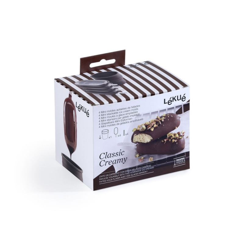 Σετ 4 φορμών για παγωτό σε ξυλάκι Lekue 1009044, 350 ml, -20°C / +100°C, Καπάκια, Γκρι