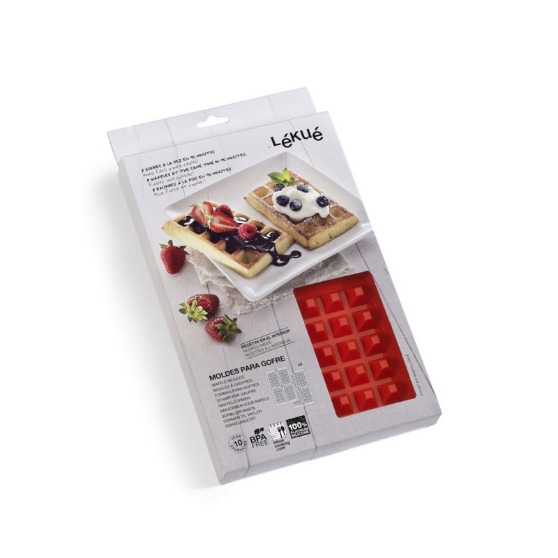 Σετ 2 φορμών για ψήσιμο γκοφρετών Lekue 1009047, 500 ml, -60C / +220C, πλατινένιο σιλικόνη, κόκκινο