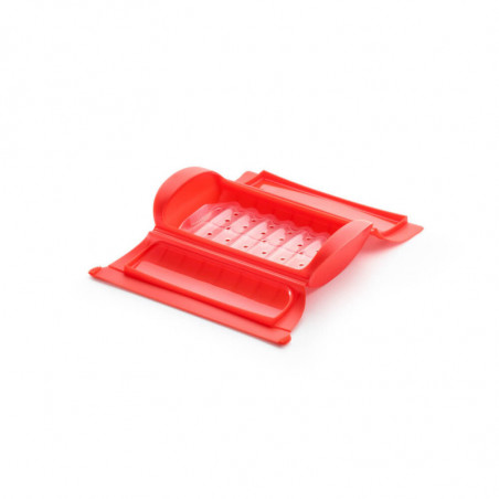 Σκεύος για μαγείρεμα στον ατμό στο φούρνο μικροκυμάτων με σχάρα Lekue 1009048, 1-2 μερίδες, πλατινένιο σιλικόνη, κόκκινο