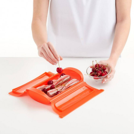 Σκεύος για μαγείρεμα στον ατμό στο φούρνο μικροκυμάτων με σχάρα Lekue 1009048, 1-2 μερίδες, πλατινένιο σιλικόνη, κόκκινο