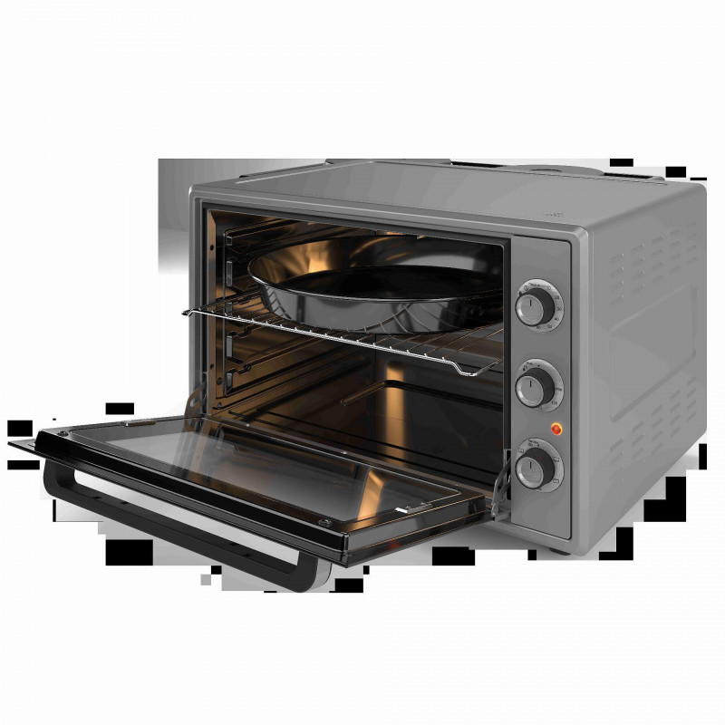 Μικρή κουζίνα Elite EMO-FL 65 2591, 2000W, 65 λίτρα, 3 λειτουργίες, Διπλό τζάμι, Θερμοστάτης, Χρονοδιακόπτης, Τουρμπίνι, Γκρι