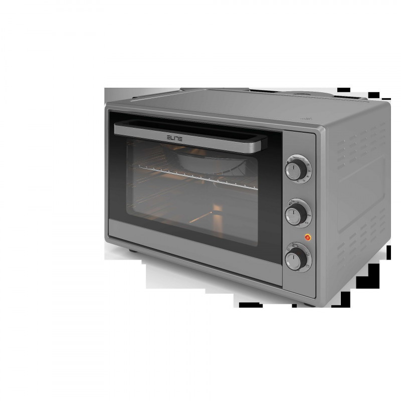 Μικρή κουζίνα Elite EMO-FL 65 2591, 2000W, 65 λίτρα, 3 λειτουργίες, Διπλό τζάμι, Θερμοστάτης, Χρονοδιακόπτης, Τουρμπίνι, Γκρι