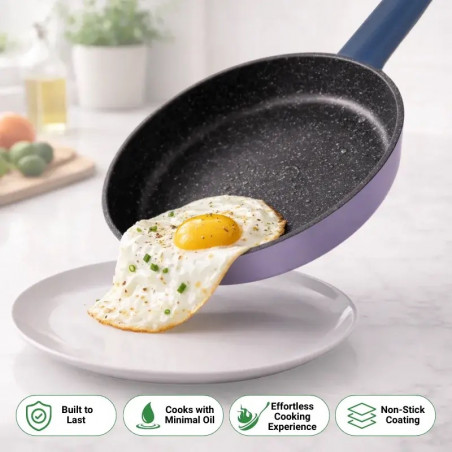 Σετ μαγειρικών σκευών Just Perfecto JL-330, 6 τεμάχια, Μαρμάρινη επίστρωση, Επαγωγική εστία, Γυάλινο καπάκι με οπή για ατμό, Μωβ/μπλε