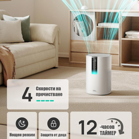 Καθαριστής αέρα DREO Macro 605S, 20 τ.μ., 202 μ.κ.α./ώρα, Wi-Fi, 4 ταχύτητες, Λειτουργία Νυχτερινή + Αυτόματη, Χρονοδιακόπτης, Παιδική ασφάλεια, Ενδείξεις LED για την ποιότητα του αέρα, Λευκό