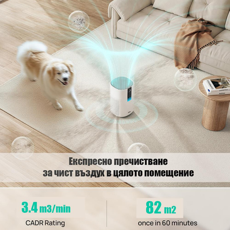 Καθαριστής αέρα DREO Macro 605S, 20 τ.μ., 202 μ.κ.α./ώρα, Wi-Fi, 4 ταχύτητες, Λειτουργία Νυχτερινή + Αυτόματη, Χρονοδιακόπτης, Παιδική ασφάλεια, Ενδείξεις LED για την ποιότητα του αέρα, Λευκό