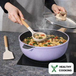 Σετ μαγειρικών σκευών Just Perfecto JL-34, 13 τεμάχια, Αλουμίνιο, Μαρμάρινη επίστρωση, Γυάλινα καπάκια με οπή για ατμό, Χωρίς PTFE και PFOA, Επαγωγική εστία, Μωβ