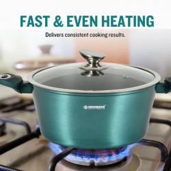 Σετ μαγειρικών σκευών Herzberg HG-METBL15, 13 τεμάχια, Αλουμίνιο 3003, Μαρμάρινη επίστρωση, Γυάλινα καπάκια με οπές για τον ατμό, Επαγωγική εστία, Μέντα πράσινο