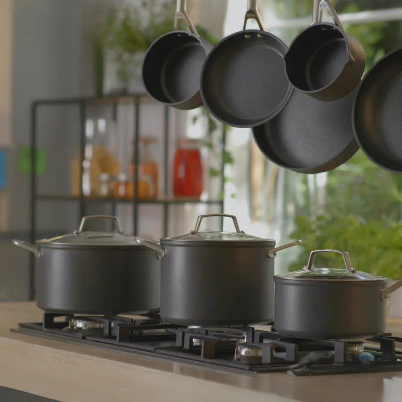 Σετ κατσαρόλες και τηγάνια Ninja Zerostick Premium C35005DE, 9 τεμάχια, Αντικολλητική τεχνολογία, Έως 260C, Επαγωγική εστία, Μαύρο