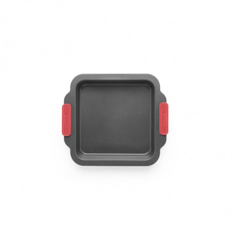 Ταψί ψησίματος Lekue 1009437, 20x20 cm, Κεραμική αντικολλητική επίστρωση, Ανθρακούχος χάλυβας, Από +4°C έως +240°C, Μαύρο/Κόκκινο