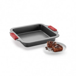 Ταψί ψησίματος Lekue 1009437, 20x20 cm, Κεραμική αντικολλητική επίστρωση, Ανθρακούχος χάλυβας, Από +4°C έως +240°C, Μαύρο/Κόκκινο