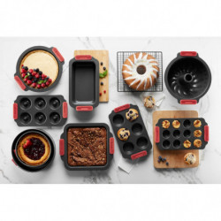 Ταψί ψησίματος Lekue 1009437, 20x20 cm, Κεραμική αντικολλητική επίστρωση, Ανθρακούχος χάλυβας, Από +4°C έως +240°C, Μαύρο/Κόκκινο