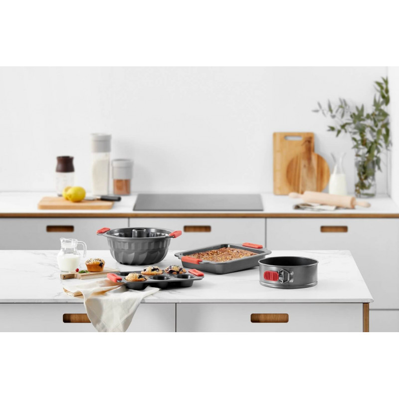 Φόρμα ψησίματος με αποσπώμενο πάτο Lekue 1009474, Ø20 cm, Κεραμική αντικολλητική επίστρωση, Ατσάλι άνθρακα, Από +4°C έως +240°C, Μαύρο/Κόκκινο