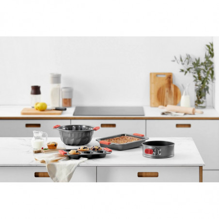 Φόρμα ψησίματος με αποσπώμενο πάτο Lekue 1009474, Ø20 cm, Κεραμική αντικολλητική επίστρωση, Ατσάλι άνθρακα, Από +4°C έως +240°C, Μαύρο/Κόκκινο