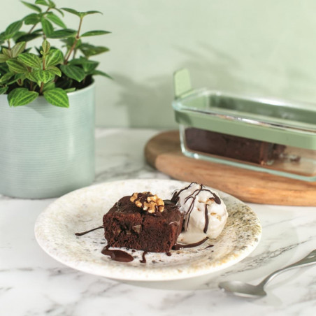 Σετ 2 τετράγωνων ταψιών Lekue 1010158, Για φριτέζα, Σιλικόνης λαβές, Βοροσιλικό γυαλί, Πράσινο