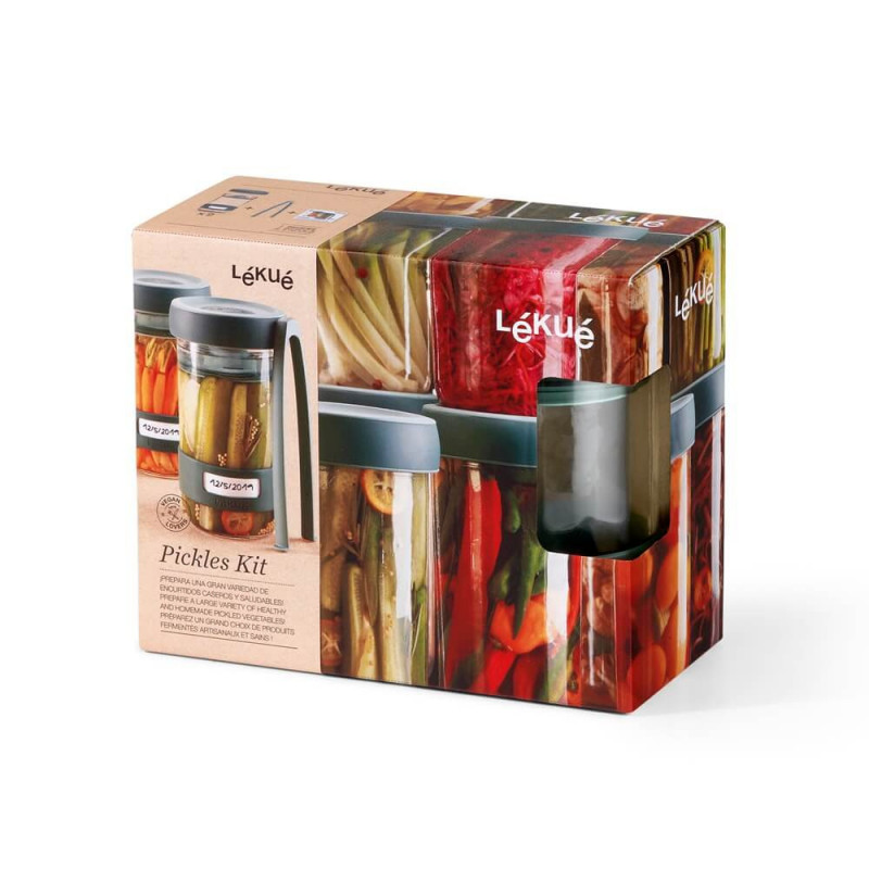 Σετ για μαρινάρισμα λαχανικών Lekue 1010192, 2x700 ml, Δίσκος πίεσης, -20/+100°C, 3 τεμάχια, Πράσινο