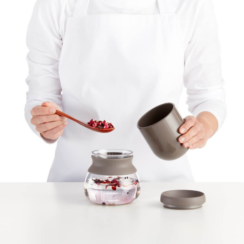 Συσκευή για την παρασκευή τσαγιού Lekue 1010194, 500 ml, Infuser, -20/+100 °C, Γυαλί και σιλικόνη, Καφέ