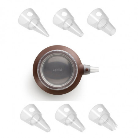 Σιφώνι για γλυκά Lekue 1010198, 6 εξαρτήματα, -60°C/+220°C, πλατινένιο σιλικόνη, καφέ