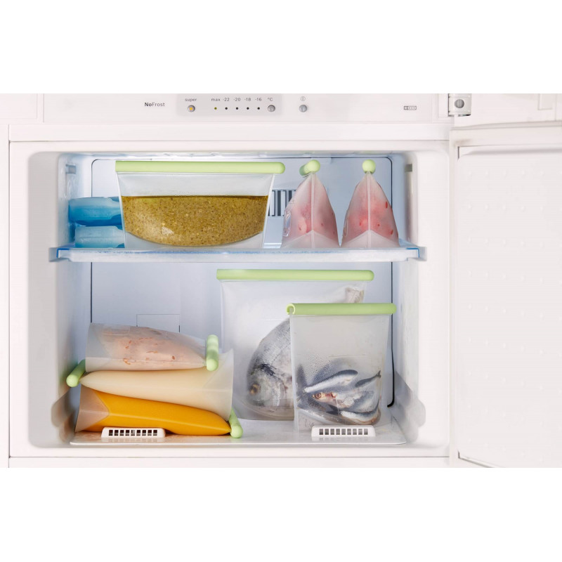 Σακούλα για αποθήκευση και κατάψυξη υγρών και τροφίμων Lekue 1010208, 500 ml, Σιλικόνη, Χωρίς διαρροές, Πεδίο για εγγραφή, Πολυλειτουργική, -60/+220°C, Πράσινη