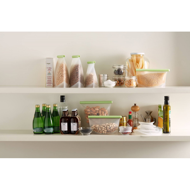 Σακούλα για αποθήκευση και κατάψυξη υγρών και τροφίμων Lekue 1010209, 1 λίτρο, σιλικόνη, χωρίς διαρροές, πεδίο για εγγραφή, πολυλειτουργική, -60/+220°C, πράσινη