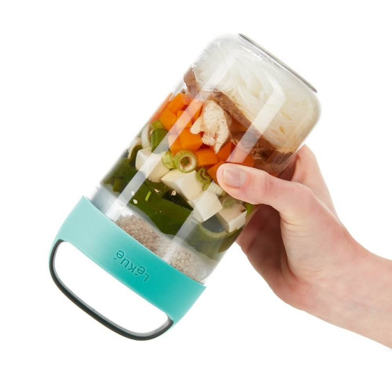 Μπουκάλι με διαχωριστικά Lekue On The Go 1010225, 600 ml, -20/+100°C, Αεροστεγές κλείσιμο, Λαβή, Τυρκουάζ