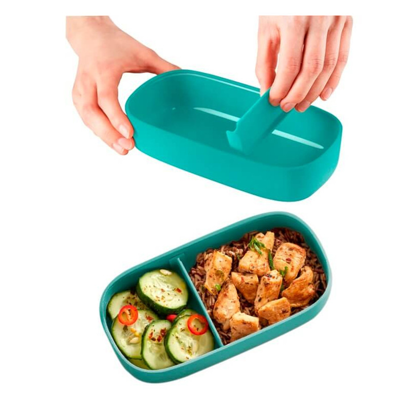 Κουτί φαγητού Lekue On The Go 1010236, 500 ml, Αεροστεγές κλείσιμο, Θήκη για μαχαιροπίρουνα, Βαλβίδα για φούρνο μικροκυμάτων, Τυρκουάζ