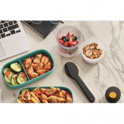 Κουτί φαγητού Lekue On The Go 1010236, 500 ml, Αεροστεγές κλείσιμο, Θήκη για μαχαιροπίρουνα, Βαλβίδα για φούρνο μικροκυμάτων, Τυρκουάζ
