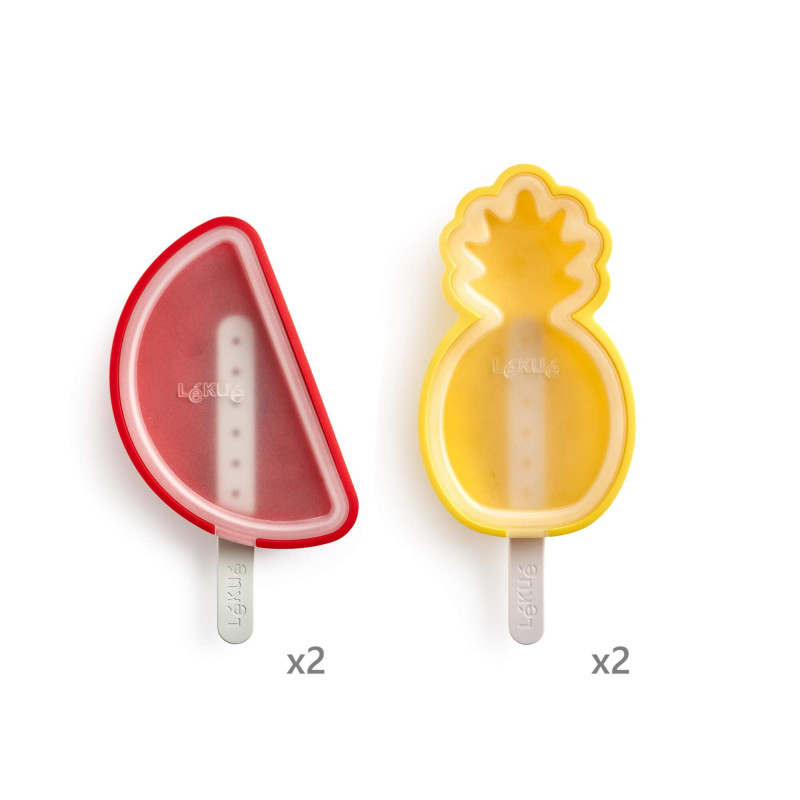 Σετ 4 φορμών για παγωτό σε ξυλάκι Lekue 1010239, 340 ml, -20°C / +100°C, πλατινένιο σιλικόνη, Πολύχρωμο