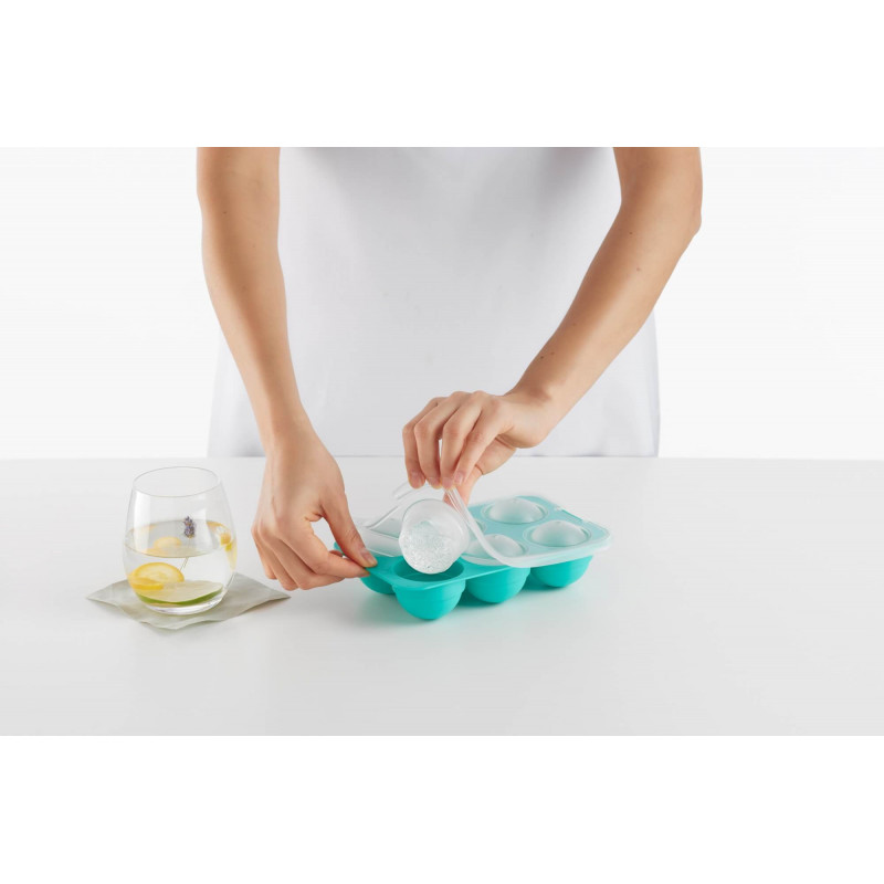 Φόρμα για παγάκια με καπάκι Lekue 1010246, 20,5x13x5,5 cm, 6 σφαίρες, πλατινένιο σιλικόνη, -20°C / +80°C, Ανοιχτό μπλε