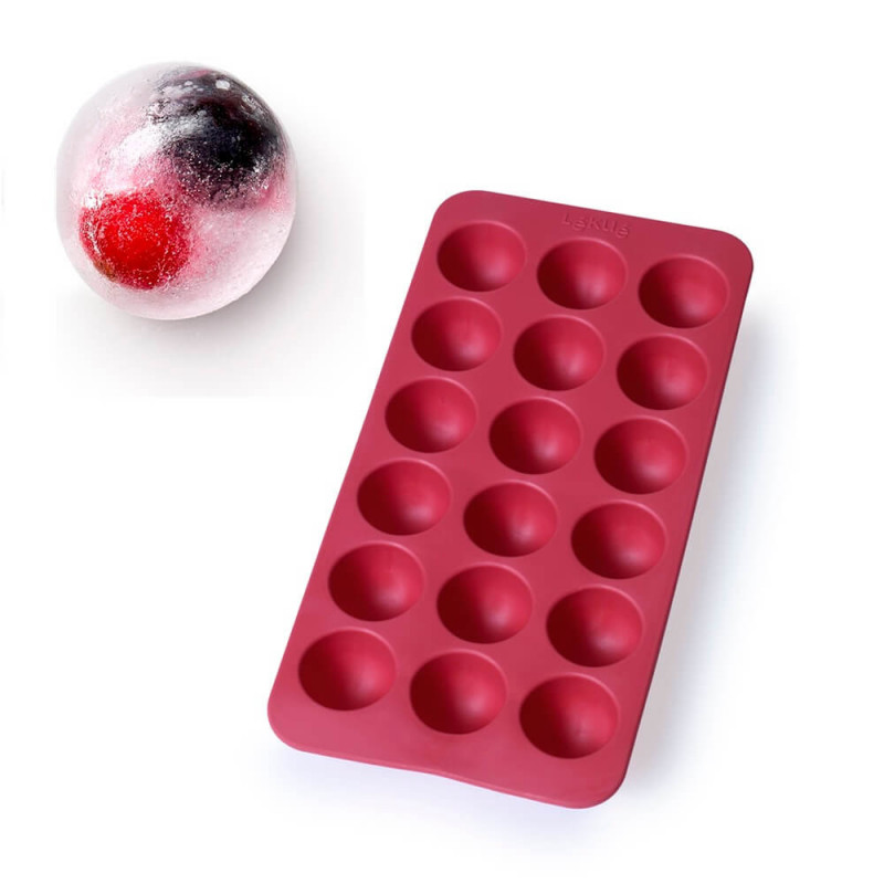 Φόρμα για παγάκια με καπάκι Lekue 1010247, 23x12x3,2 εκ., 18 σφαιρίδια, Στεατίνη, -40°C / +60°C, Κόκκινο