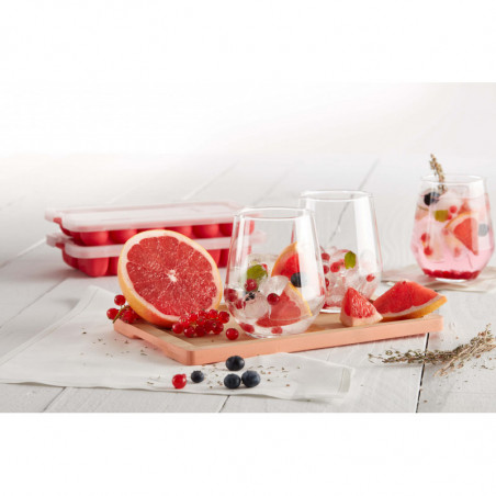 Φόρμα για παγάκια με καπάκι Lekue 1010247, 23x12x3,2 εκ., 18 σφαιρίδια, Στεατίνη, -40°C / +60°C, Κόκκινο