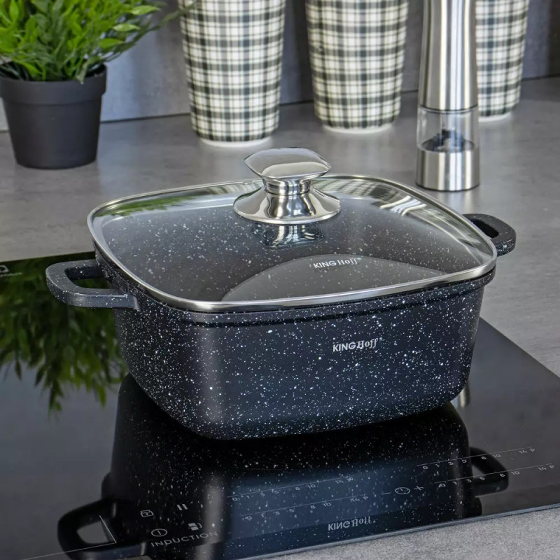 Κατσαρόλα για φούρνο και εστία Kinghoff KH 1601, 20x20 cm, 2,8 l, μαρμάρινη επίστρωση, επαγωγή, Μαύρη