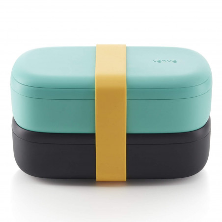 Σετ 2 τεμαχίων κουτιά για φαγητό Lekue On The Go 1010220, 500 ml, Αεροστεγές κλείσιμο, Θήκη για μαχαιροπίρουνα, Βαλβίδα για φούρνο μικροκυμάτων, Τυρκουάζ