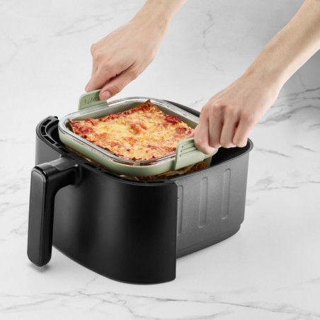 Φόρμα για φούρνο με ζεστό αέρα Lekue 1010159, 18,5x17,5x9,5 cm, Γυαλί, Αντιολισθητικές λαβές, -20/+220°C, Εύκολο καθάρισμα, Πράσινο