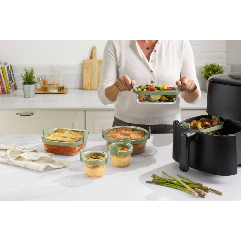 Φόρμα για φούρνο με ζεστό αέρα Lekue 1010159, 18,5x17,5x9,5 cm, Γυαλί, Αντιολισθητικές λαβές, -20/+220°C, Εύκολο καθάρισμα, Πράσινο