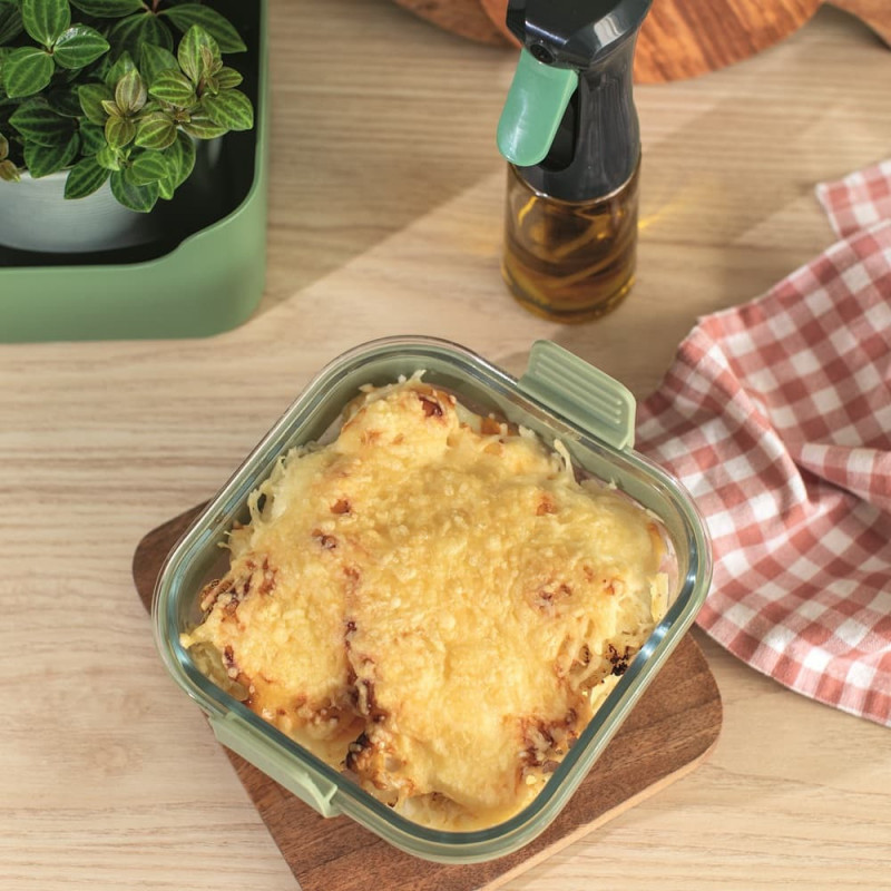 Φόρμα για φούρνο με ζεστό αέρα Lekue 1010159, 18,5x17,5x9,5 cm, Γυαλί, Αντιολισθητικές λαβές, -20/+220°C, Εύκολο καθάρισμα, Πράσινο