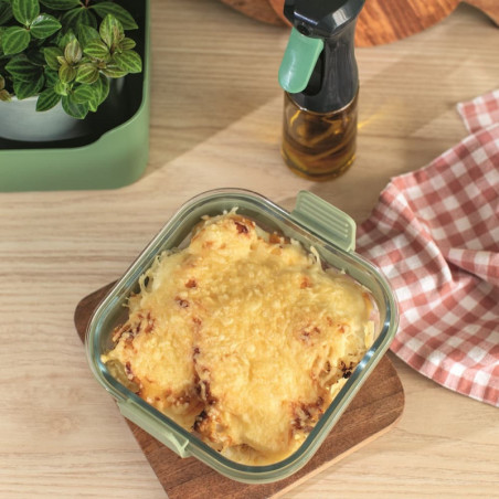 Φόρμα για φούρνο με ζεστό αέρα Lekue 1010159, 18,5x17,5x9,5 cm, Γυαλί, Αντιολισθητικές λαβές, -20/+220°C, Εύκολο καθάρισμα, Πράσινο