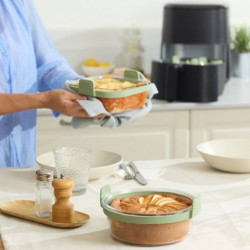 Φόρμα για φούρνο με ζεστό αέρα Lekue 1010159, 18,5x17,5x9,5 cm, Γυαλί, Αντιολισθητικές λαβές, -20/+220°C, Εύκολο καθάρισμα, Πράσινο