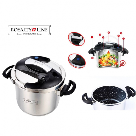 Χύτρα ταχύτητας Royalty Line RL-PS6L, 6 λίτρα, 80 kPa, Ανοξείδωτο ατσάλι, Βαλβίδα ασφαλείας, Επαγωγική εστία, Ασημί