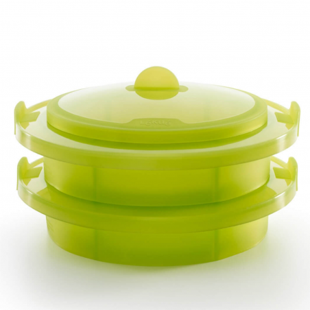 Ατμομάγειρας μικροκυμάτων Lekue 1010195, 2 επίπεδα, Συμβατό με κατσαρόλες Ø19-22 cm, Σφιχτή εφαρμογή, -60/+220°C, Σιλικόνη, Πράσινο