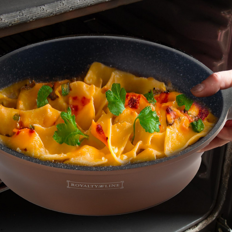 Σετ κατσαρόλες και τηγάνι Royalty Line RL-ES2014M, 17 τεμάχια, Μαρμάρινη επίστρωση, Επαγωγική εστία, Χάλκινο χρώμα