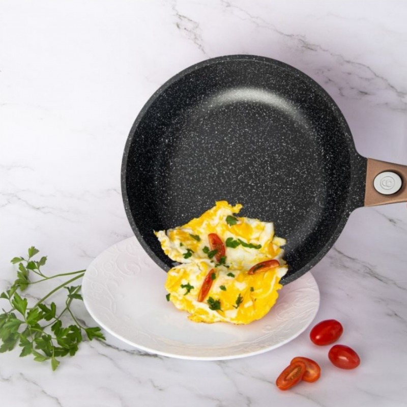 Σετ κατσαρόλες και τηγάνι Royalty Line RL-ES2014M, 17 τεμάχια, Μαρμάρινη επίστρωση, Επαγωγική εστία, Χάλκινο χρώμα