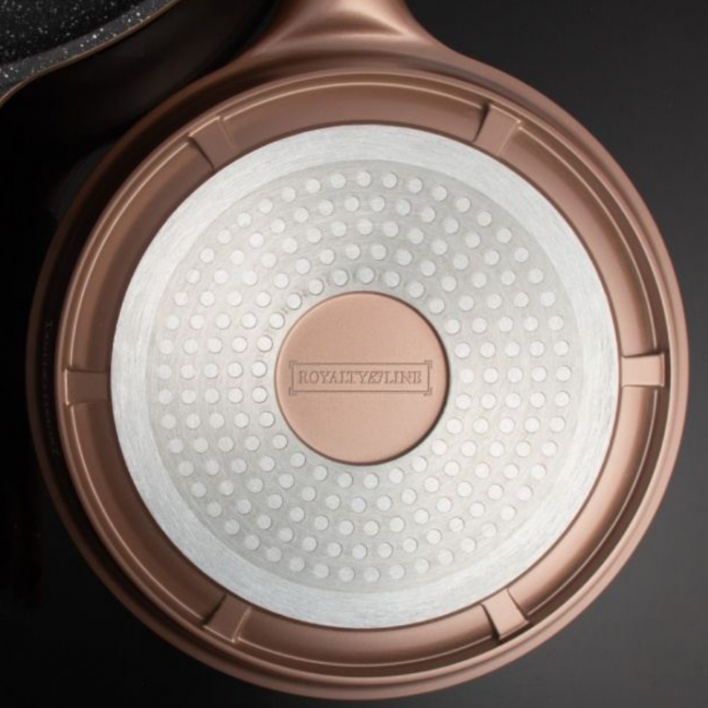 Σετ κατσαρόλες και τηγάνι Royalty Line RL-ES2014M, 17 τεμάχια, Μαρμάρινη επίστρωση, Επαγωγική εστία, Χάλκινο χρώμα