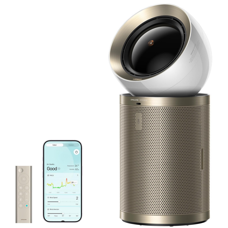 Καθαριστής αέρα Dreame AirPursue PM20 CVF14A, 48 m2, Αυτοματοποιημένες λειτουργίες, Θέρμανση, Στεγνωτήριο και αποστείρωση UVC, TVOC, LCD, HEPA, Λευκό/μπρονζέ